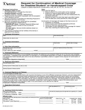 Request for Continuation of Medical Coverage for Disabled Student or Handicapped Child