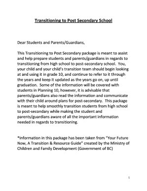 Transitioning to Post Secondary School Guide