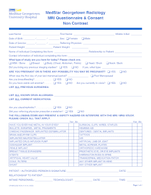 MRI Questionnaire & Consent Form