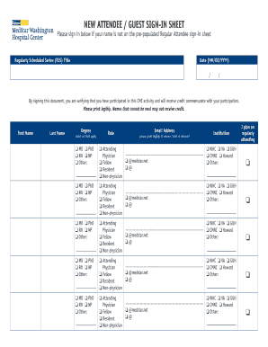 New Attendee Guest Sign-In Sheet