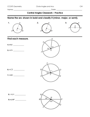 Geometry Circle Angles and Arcs Classwork