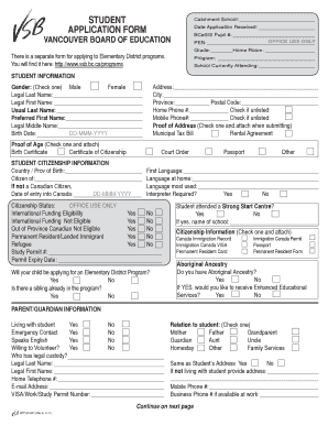 Vancouver School Board Student Registration Form