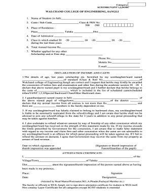 Declaration of Income and Caste for Fee Concession