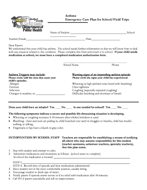 Asthma Emergency Care Plan for School