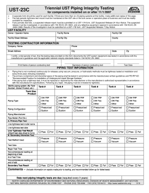 UST-23C Triennial Piping Integrity Testing Form