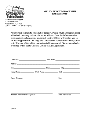 Application for Home Visit Rabies Shots
