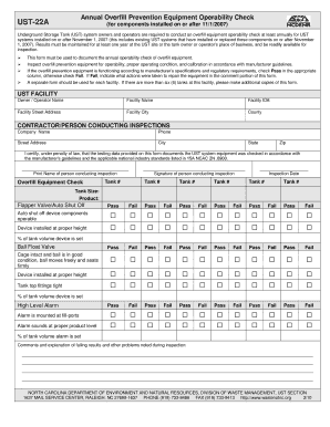 UST-22A Annual Overfill Prevention Equipment Operability Check