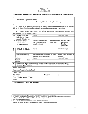 Form 7 - Electoral Roll Objection or Deletion Application