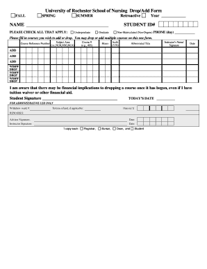 University of Rochester Nursing Drop/Add Form