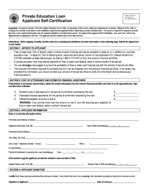 Private Education Loan Applicant Self-Certification