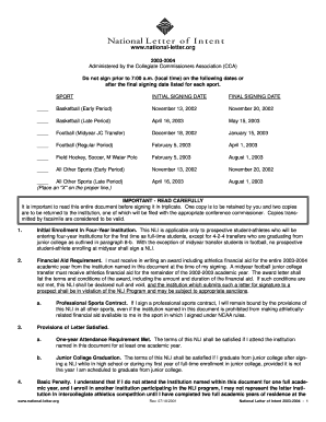 National Letter of Intent