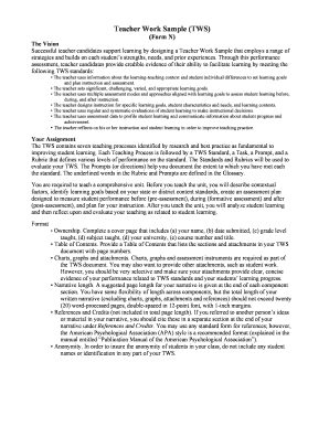 Teacher Work Sample Form N
