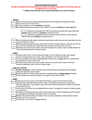 Loan Documentation Checklist