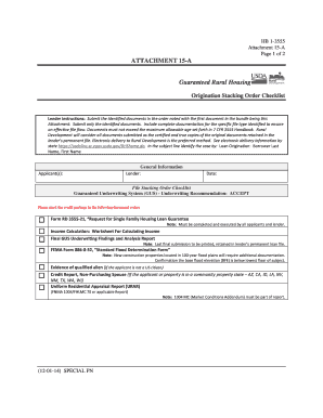 Guaranteed Rural Housing Origination Stacking Order Checklist