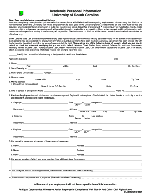University of South Carolina Employment Form