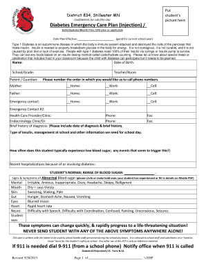 Diabetes Emergency Care Plan for Students
