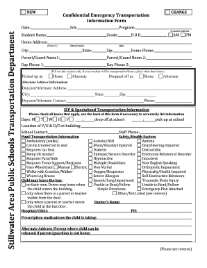 Confidential Emergency Transportation Information Form