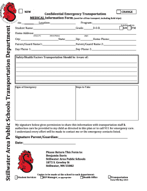 Confidential Emergency Transportation Medical Information Form