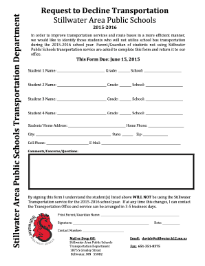 Request to Decline Transportation