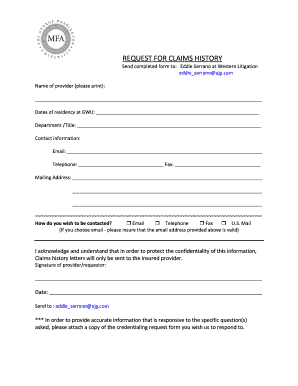 Request for Claims History Form