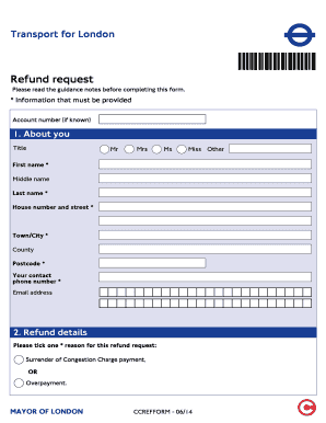 Transport for London Congestion Charge Refund Request