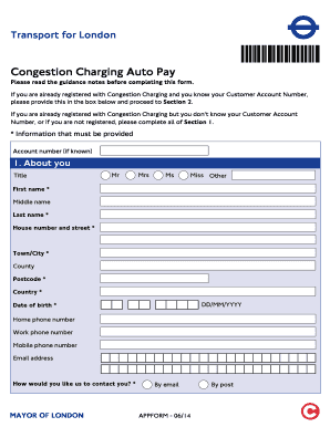 Congestion Charging Auto Pay Registration Form