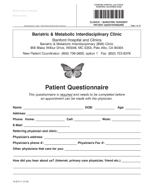 Stanford Bariatric Surgery Patient Questionnaire