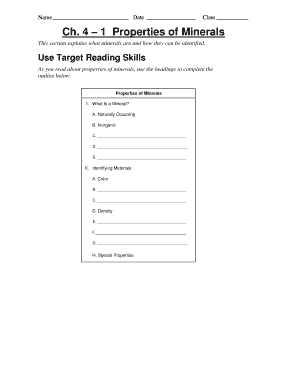 Properties of Minerals Worksheet