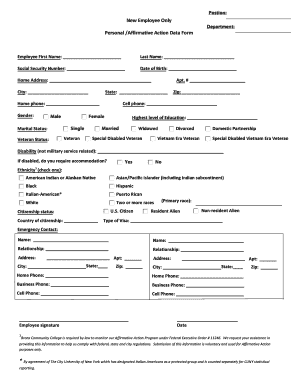 New Employee Affirmative Action Data Form