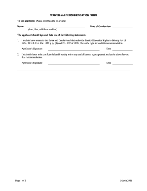 Dietetic Internship Waiver and Recommendation Form