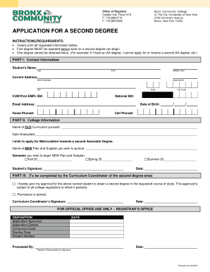 Application for Second Degree