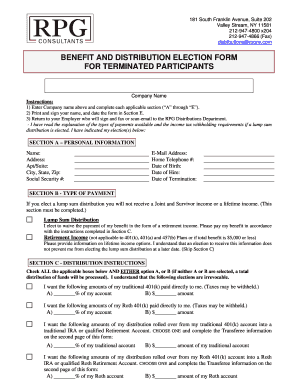 Benefit and Distribution Election Form for Terminated Participants