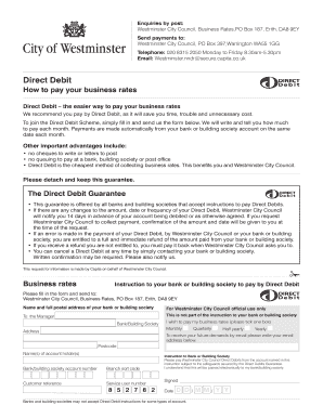 Westminster City Council Business Rates Direct Debit Form