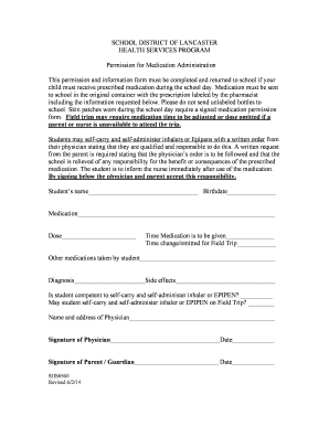 School Medication Permission Form