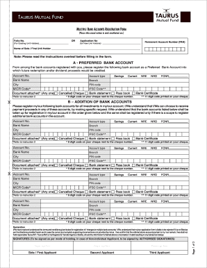 Taurus Mutual Fund Multiple Bank Accounts Registration Form