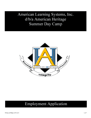 American Heritage Summer Day Camp Employment Application