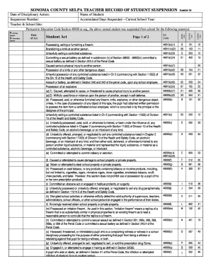 Sonoma County Teacher Record of Student Suspension