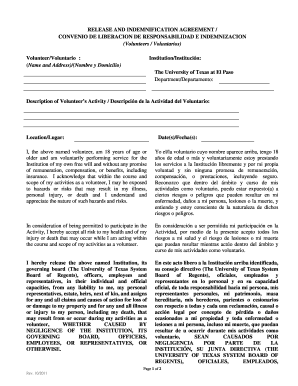 Release and Indemnification Agreement for Volunteers