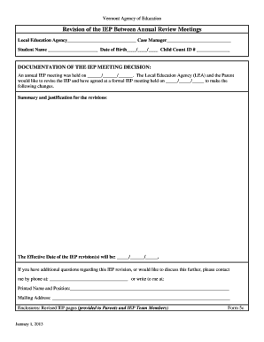 Vermont IEP Revision Form