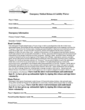 Emergency Medical Release & Liability Waiver