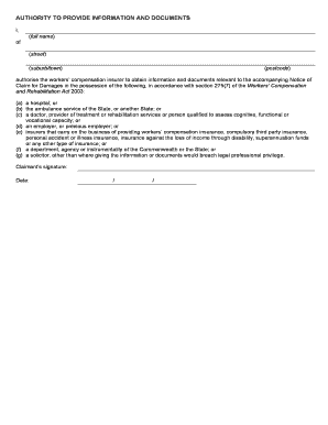 Authority to Provide Information and Documents