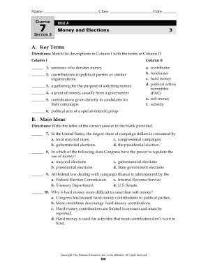 Chapter Quiz A: Money and Elections