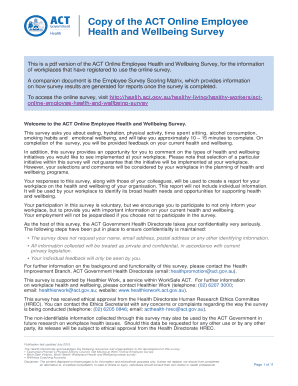 ACT Online Employee Health and Wellbeing Survey