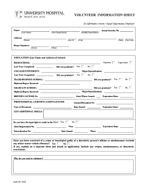 Volunteer Information Sheet