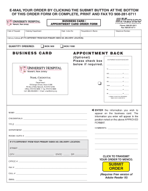 Business Card Appointment Order Form
