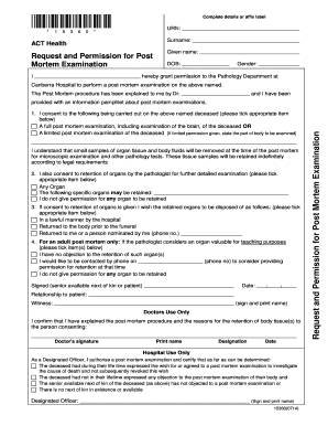 Request and Permission for Post Mortem Examination