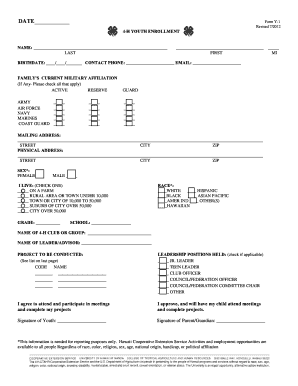 Hawaii 4-H Youth Enrollment Form