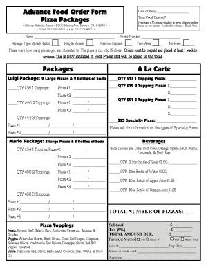 Advance Food Order Form