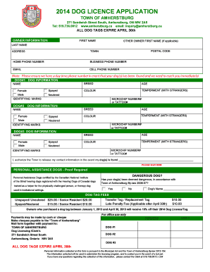 2014 Dog Licence Application