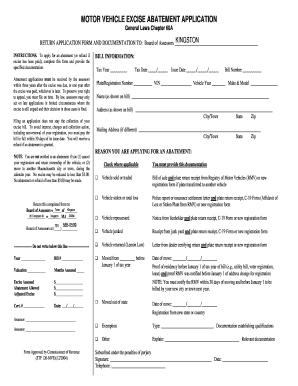 Motor Vehicle Excise Abatement Application
